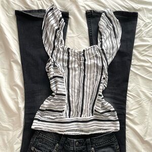 by & by Black and White Striped Blouse